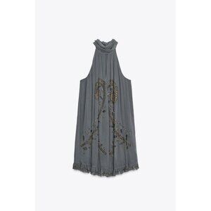 ZARA ZW COLLECTION EMBROIDERED HALTER DRESS